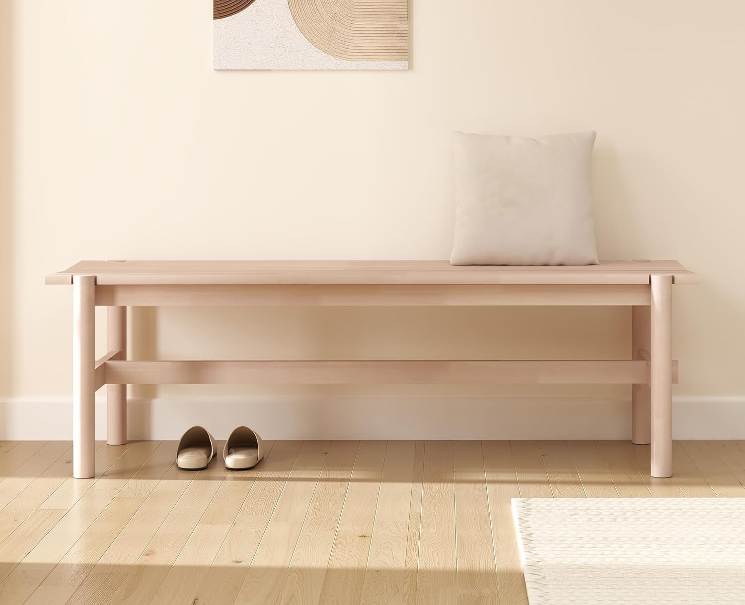 EALSON Solid Wood Bench Modern Farmhouse Entryway Bench 55” Long Dining Benches Seat End of Bed Benches for Bedroom, Kitchen, Hallway, Living Room, White Wash