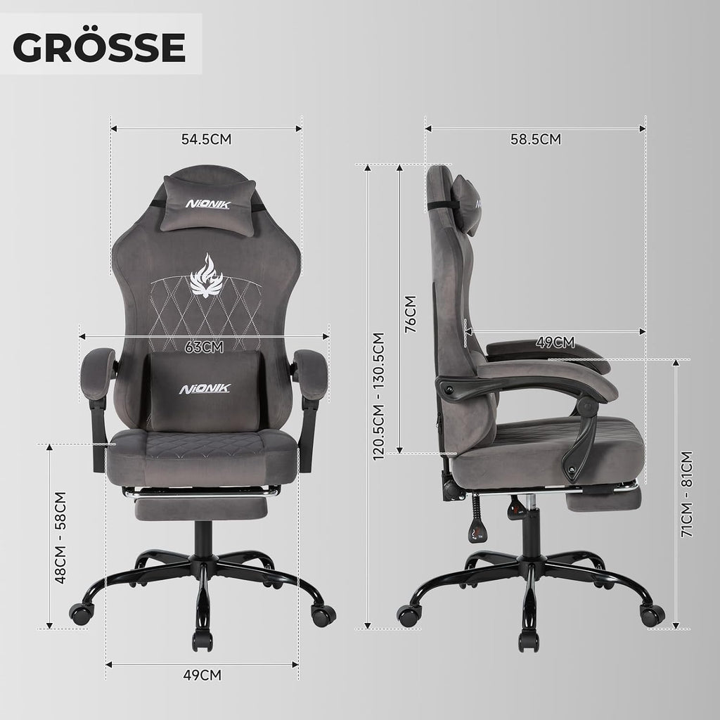 Ergonomic Gaming Chair Video Gamer Chairs Gaming Computer Chairs Gamer Chairs for Adults Massage Lumbar Support Swivel Height Adjustable Headrest Backrest Grey