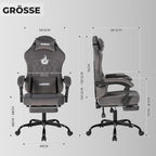 Ergonomic Gaming Chair Video Gamer Chairs Gaming Computer Chairs Gamer Chairs for Adults Massage Lumbar Support Swivel Height Adjustable Headrest Backrest Grey