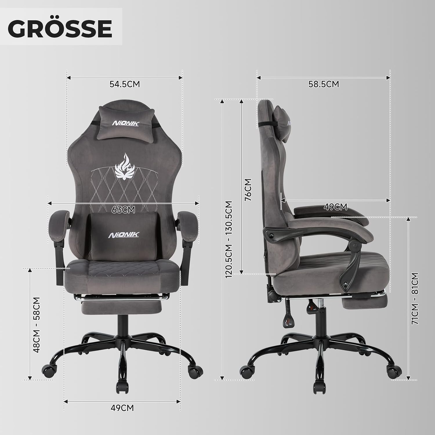 Ergonomic Gaming Chair Video Gamer Chairs Gaming Computer Chairs Gamer Chairs for Adults Massage Lumbar Support Swivel Height Adjustable Headrest Backrest Grey