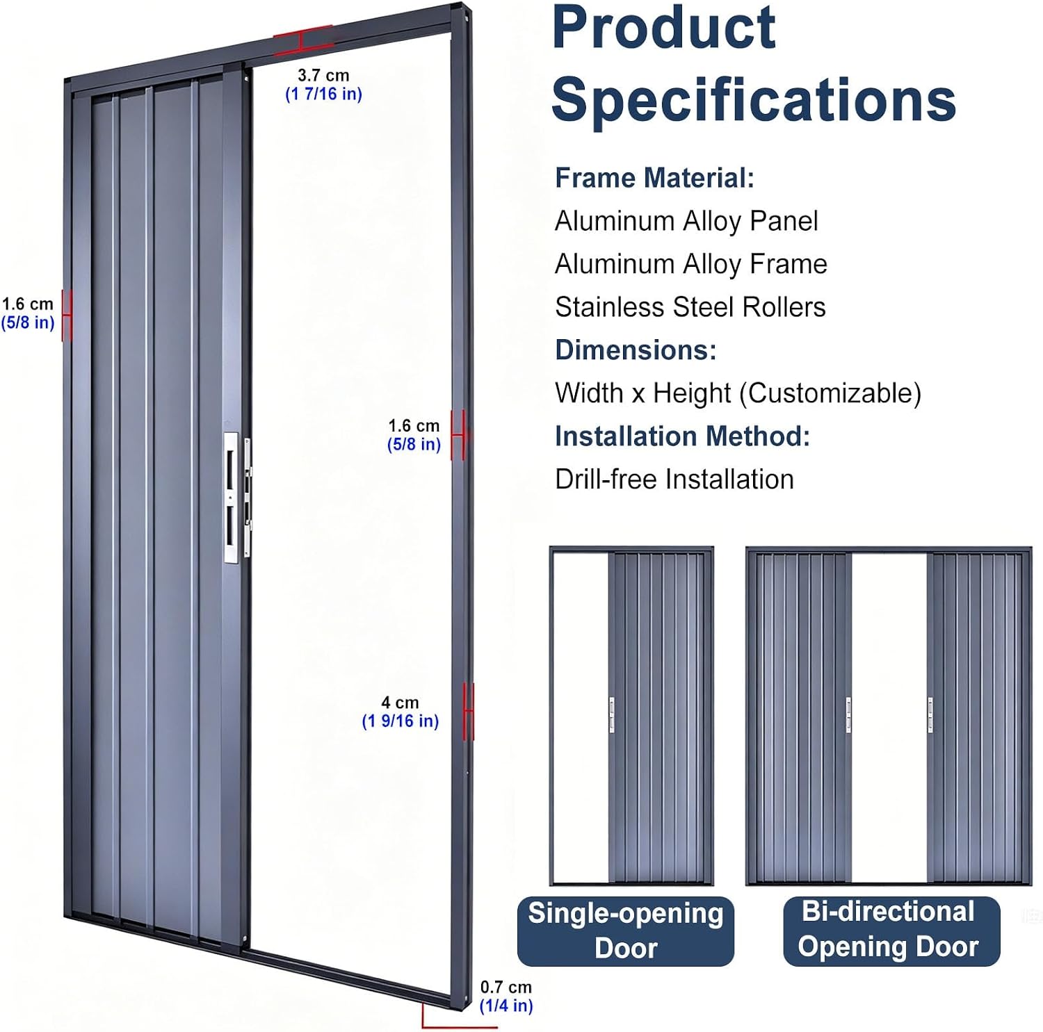 Retractable Aluminum Folding Shop Door with Lock, Space Saving Flexible Divider Accordion Door for Home Office Garage Basement Rental Room Heavy Duty(115x215cm(45x85in))