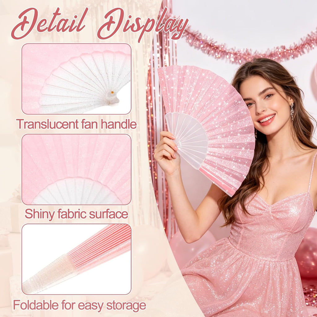 24 Pcs Folding Hand Fans for Dancing,Glitter Handheld Fans, Folding Fans Bulk, for Wedding, Festival, Dance, Tea Party, Club, EDM Decoration(Mixed Colors(Gold+Silver+Pink))