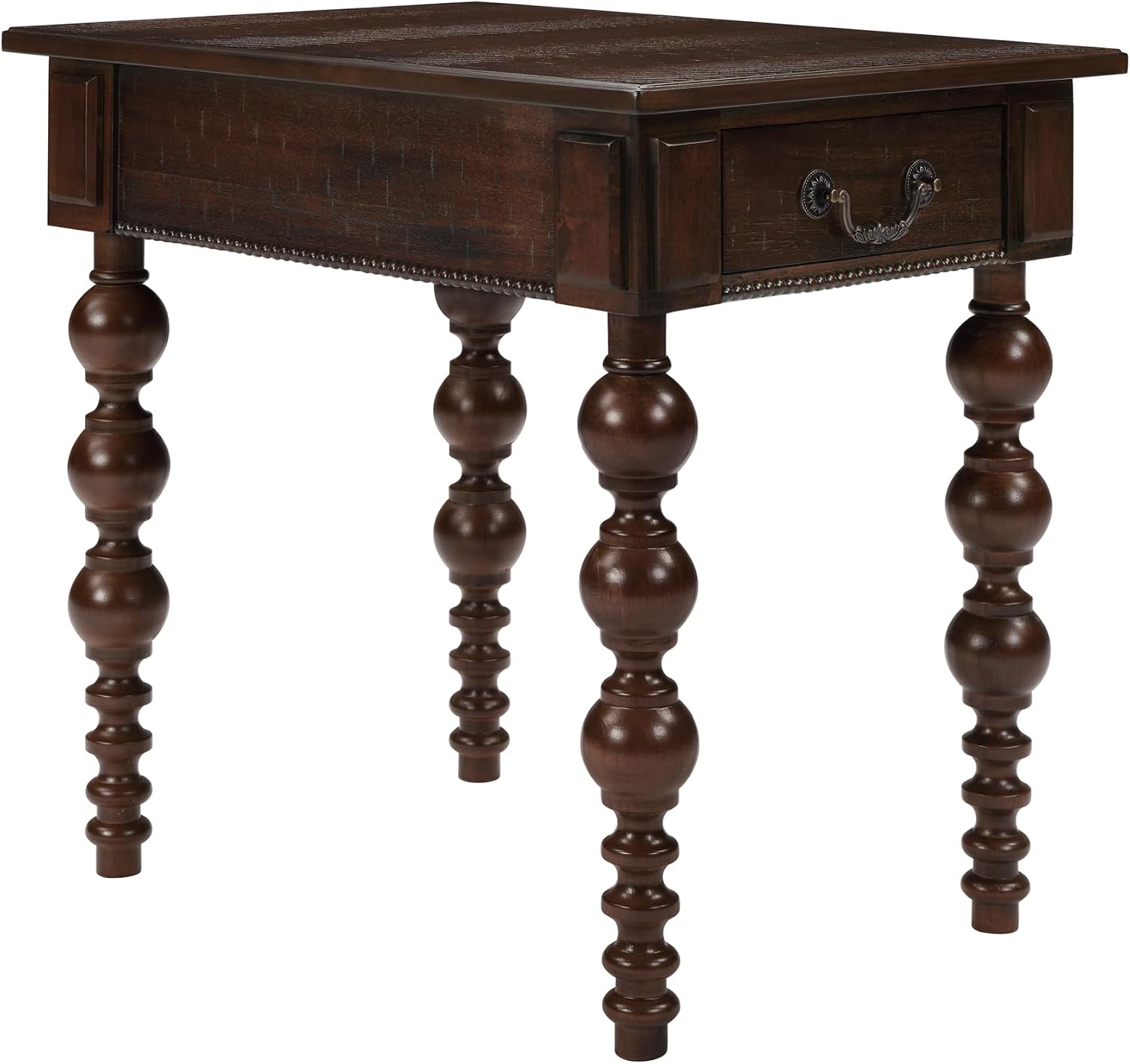 Homora Rectangular Wooden End Table with Storage Drawer, Vintage Narrow Sofa Table with Solid Wood Gourd-Shaped Legs, Farmhouse Side Table for Living Room Apartment Office, Espresso