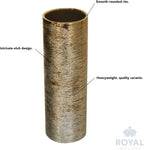 Royal Imports Flower Glass Ceramic Vase Decorative Centerpiece for Home or Wedding - Etched Cylinder Shape, 4"x12", Gold