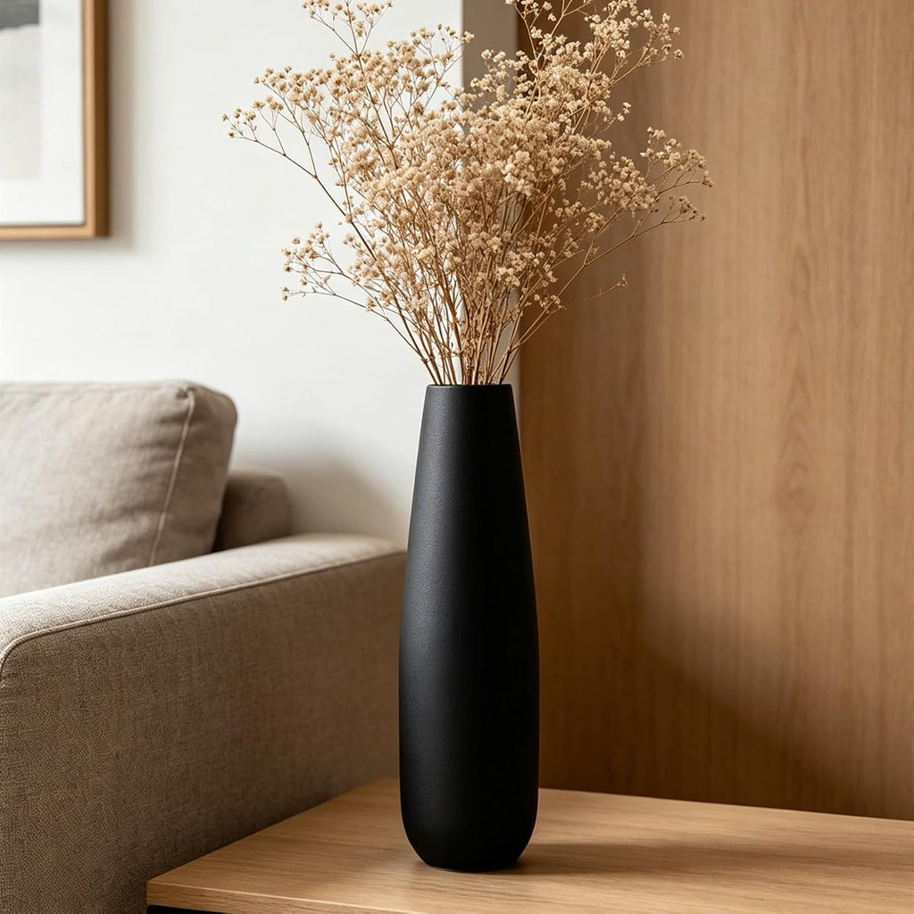 Hosley 16-Inch High Black Vase for Vases Home Decor, Large Vase Ideal for Dried Flowers, Floral Arrangements, Weddings, Home, Office, Elegant Metal Design