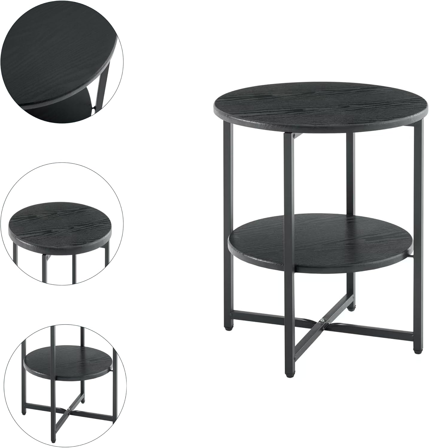Round Wooden Tray Side Table, Foldable Metal Frame Coffee Table, Snack Tray, Living Room Coffee Table, Suitable for Bedrooms, Studies, Living Rooms and Terraces, 22" W x 22" D x 26" H (Black)