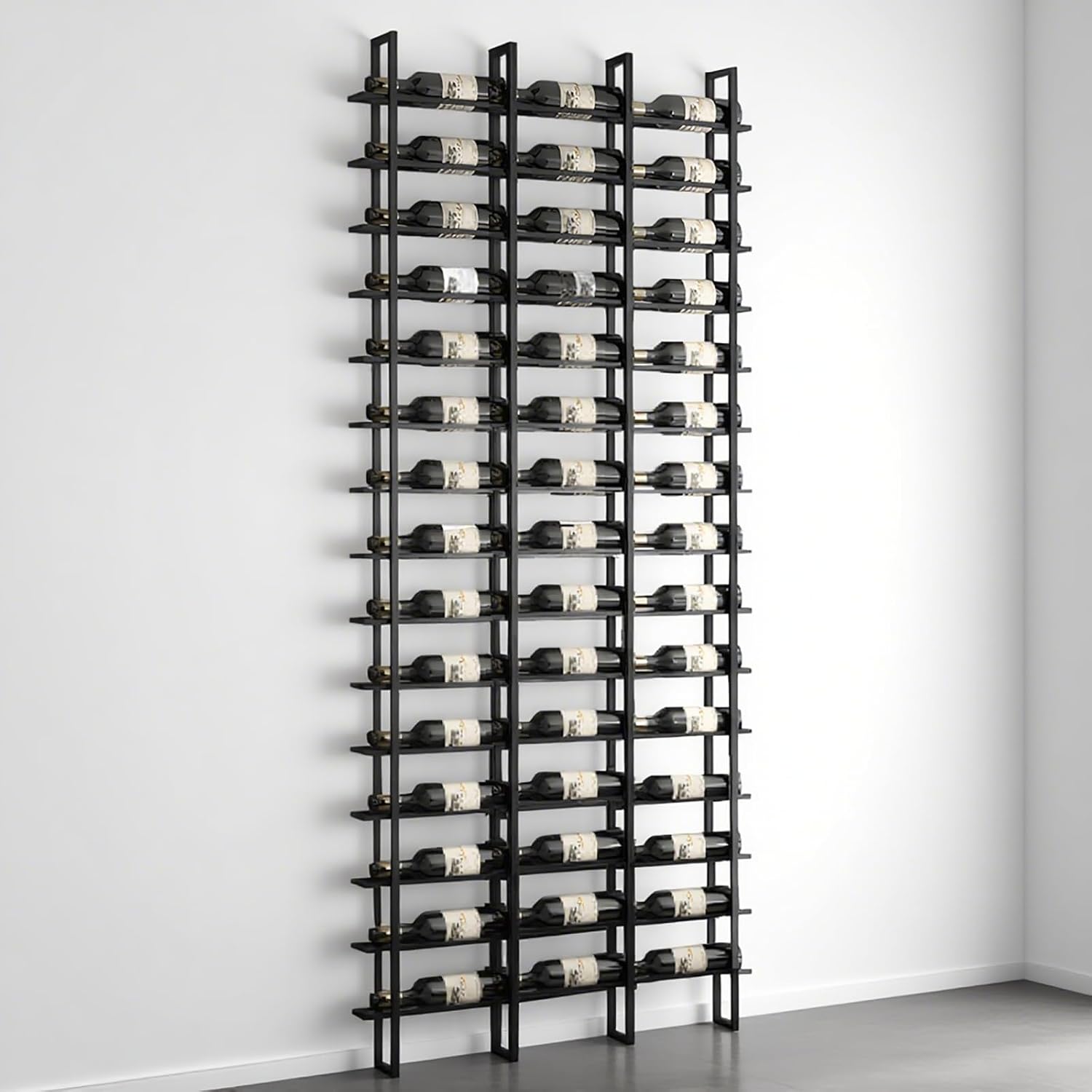 Large Wall Mount Wine Rack, 16 Tier 48 Bottle Wine Storage Organizer Display Holder, Metal Liquor Display for Wine Cellars, Home Bars, Kitchens, and Dining Rooms