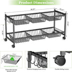 2-Tier Rolling Pantry Cart on Wheels with 6 Removable Baskets, Sturdy Pantry Floor Organizer and Storage, Kitchen Storage Cart for Fruit Vegetables, Snack Organizer for Pantry Kitchen Living Room