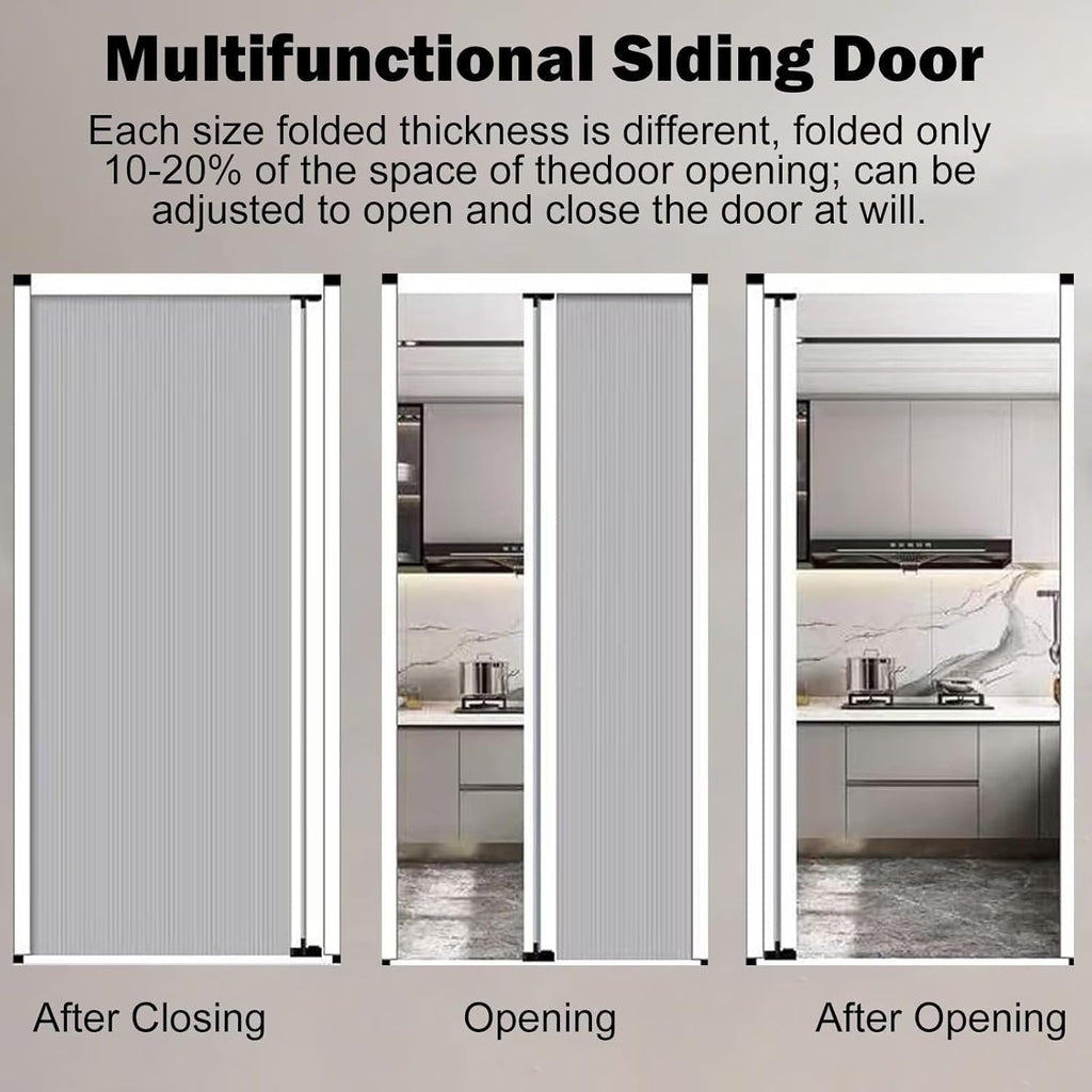 40x57 Retractable Aluminum Sliding Door – Soundproof, Waterproof Low Track Interior Folding Doors for Closet, Room Divider, Living Room, Bedroom, Kitchen, Office White (WxH) 47x76in/119.4x193cm