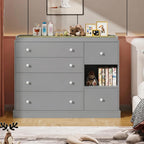 Kids Dresser Cabinet with 6 Drawers, Changing Table for Nursery with Shelf, Multi-Functional Chest of Drawers, Kids Bedroom Furniture, Nightstand for Children's Room, Grey