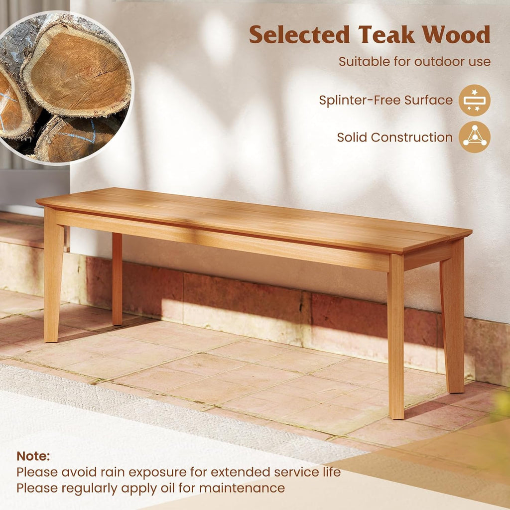 Tangkula 55" Teak Wood Outdoor Bench, 3-Person Backless Patio Dining Bench with 880 LBS Weight Capacity, Outdoor Patio Bench Seat for Garden, Front Porch and Backyard
