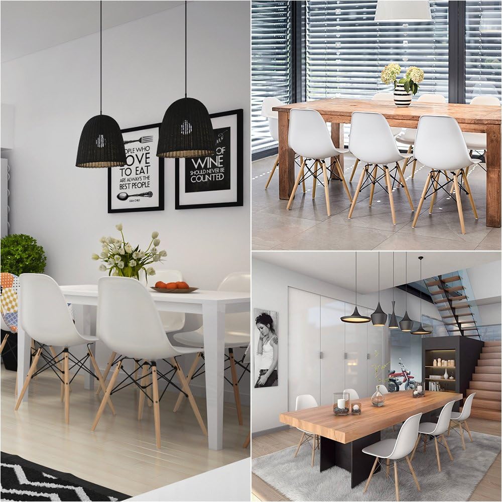Furmax Modern Style Dining Chair Mid Century Modern DSW Chair, Shell Lounge Plastic Chair for Kitchen, Dining, Bedroom, Living Room Side Chairs Set of 4(White)