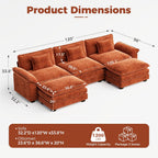 CDCASA 120" Oversized Modular Sectional Sofa, Comfy U-Shaped Cloud Couch w/ 2 Movable Ottoman, 5-Seater Chenille Deep Seat Modern Sofa Couch for Living Room, DIY Combination, Terracotta Orange