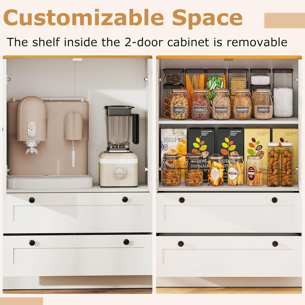 Buffet Cabinet with Storage, 47.5” Modern Sideboard with 3 Doors & 2 Drawers, Credenza for Living Room, Wooden Coffee Bar Cabinet with Removable Shelf for Kitchen Dining, White