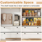 Buffet Cabinet with Storage, 47.5” Modern Sideboard with 3 Doors & 2 Drawers, Credenza for Living Room, Wooden Coffee Bar Cabinet with Removable Shelf for Kitchen Dining, White