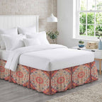 Boho Ethnic Bed Skirt Full/Queen Size Bed Skirting 18 Inch Drop Adjustable Elastic Dust Ruffles Wrap Around Bedskirt Pleated Southwest Aztec Tribal Geometric Aesthetic Bedding Frame Cover for Dorm