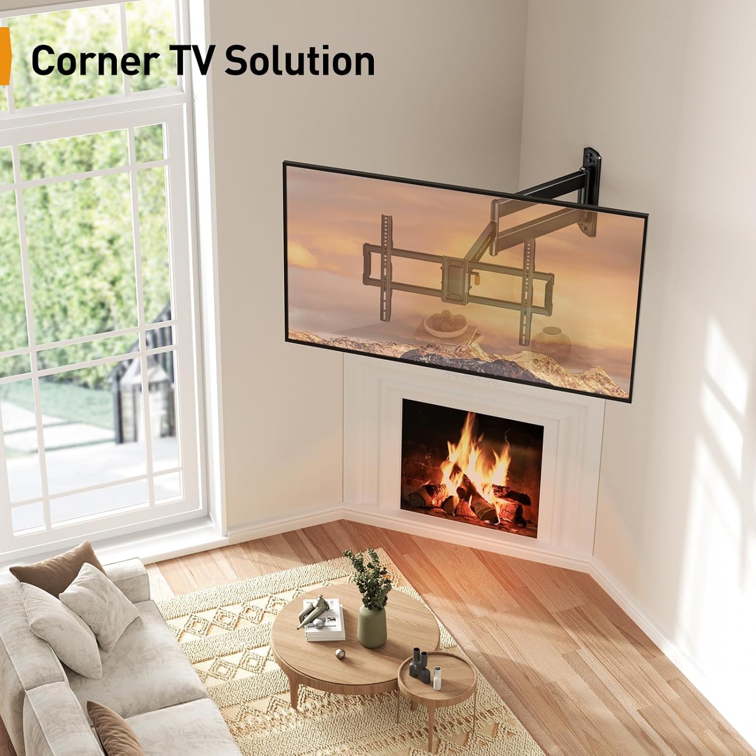 Perlegear Corner TV Wall Mount Long Arm TV Mount Bracket for 37-75 Inch TVs-Full Motion Wall Mount with 32.37” Extension & Swivel Articulating Arm & Tilt, MAX VESA 600x400mm, Holds up to 100 lbs