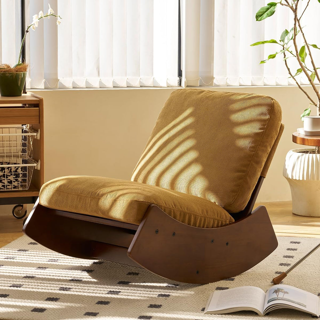 Comfortable Glider Nursery Rocking Chair, Solid Wood Frame, Perfect for Multiple Settings Accent Chair for Bedroom,Living Room,Nursery (Orange)