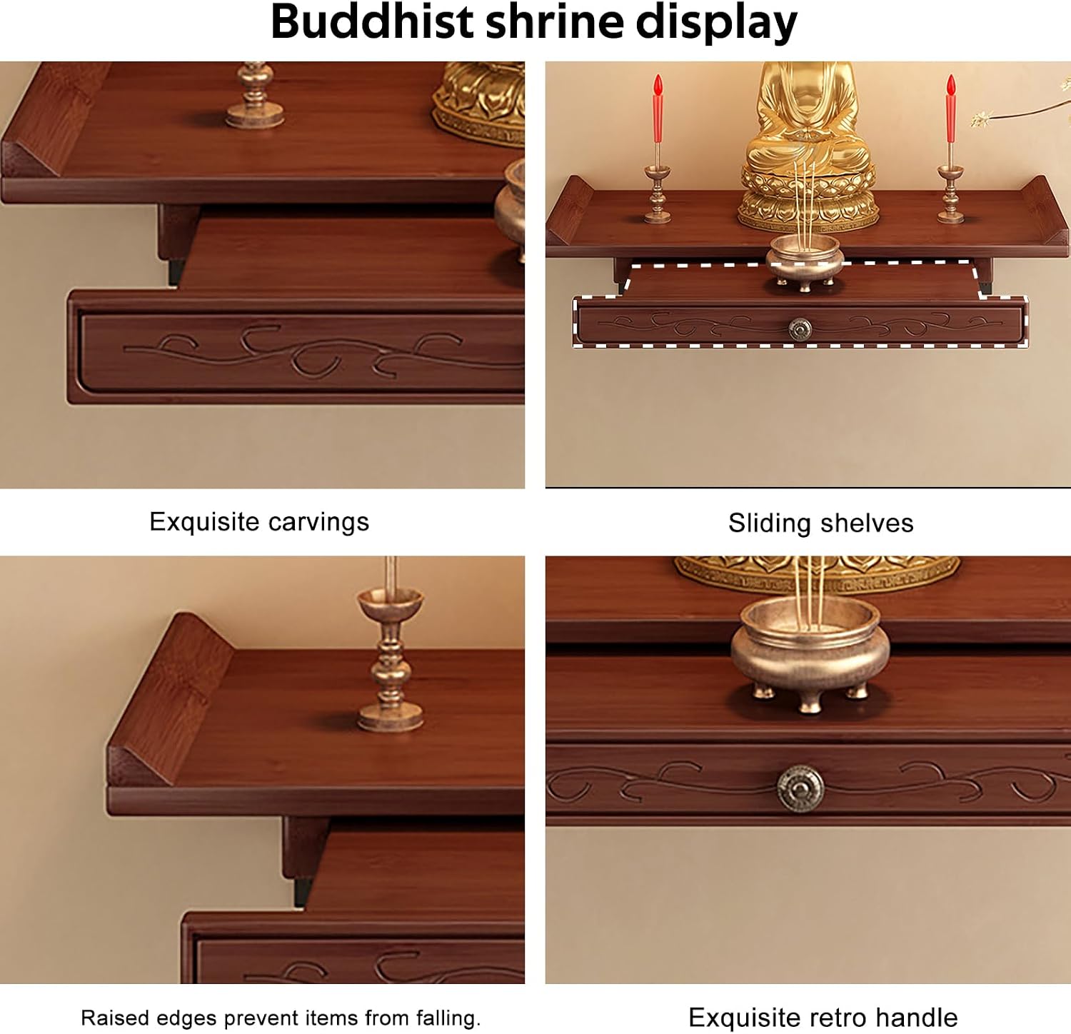 Altar Table,Bamboo Meditation Shrine Altar Cabinet with Storage for Worship & Prayer (Wall-Mounted, 15.7in)