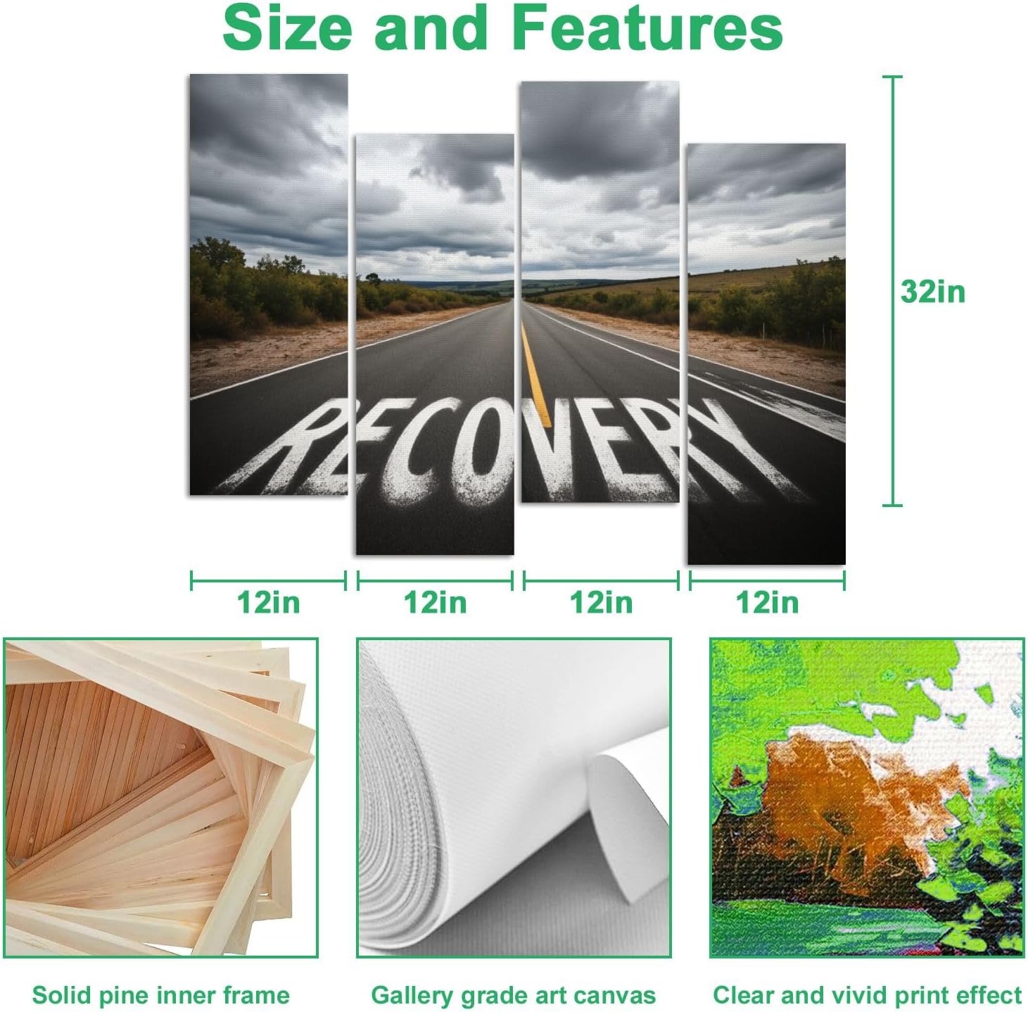 4 Pcs Canvas Wall Art Recovery sign Photo Prints Realism Stretched and Framed Artworks Modern Wall Decor for Living Room Bedroom Office