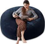 Bean Bag Chair 4Ft, Memory Foam Filled, Large Beanbag Chairs for Adults and Teens, Soft Sofa with Removable Flannel Cover, Round Couch for Living Room Bedroom College Dorm (Blue, 4FT-47×47"×24")