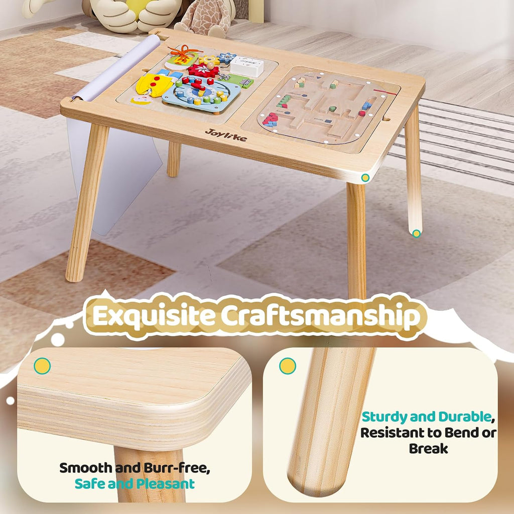 Joylike Sensory Table with Busy Boards for Toddlers 1-3, 7-in-1 Drawing and Activity Table with 4 Busy Boards, 2 Storage Bins & Paper Roll, Educational Learning Gifts for 1 2 3 4 5 Year Old Boys Girls