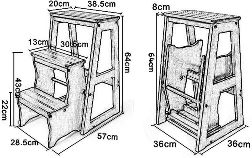 Step Stool 3-Step White Wooden Folding Stepladder & Step Stool - Lightweight Safety Ladder for Home Library Loft Shelving - 150kg Capacity