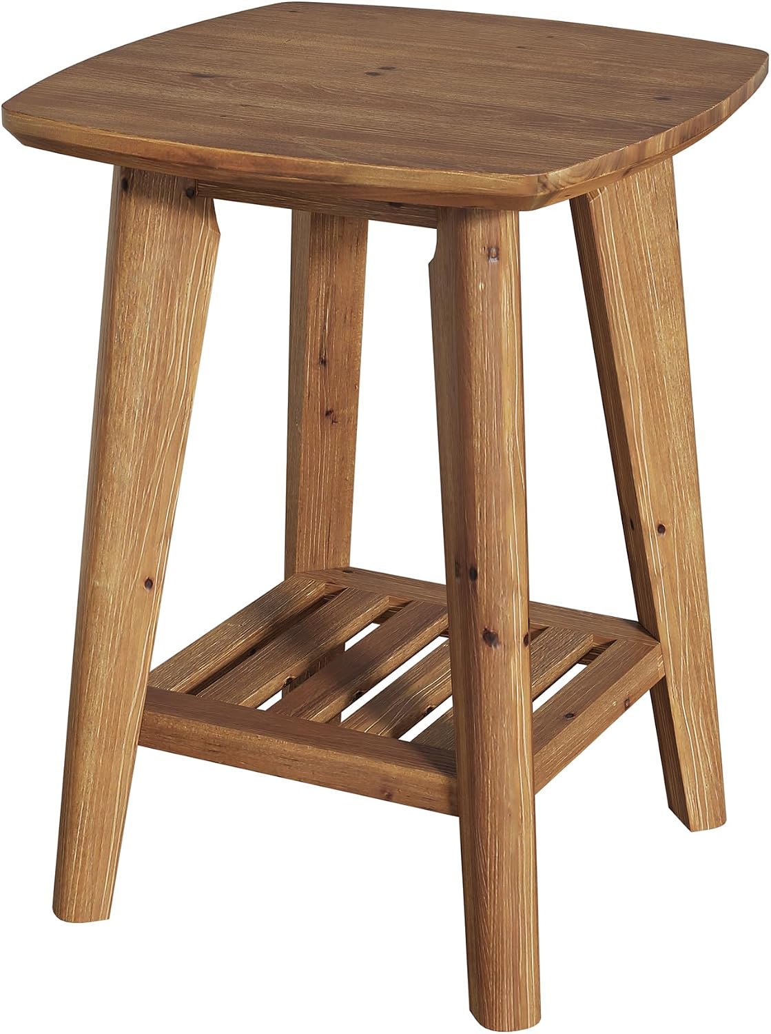 Square Side Table with 2-Tier Storage Shelf & Solid Wood Material, 19.68" Wood End Table for Living Room, Sofa Side, Small Spaces – Easy Assembly, Space-Saving Design