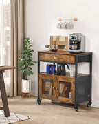 VEVOR Coffee Bar Cabinet, 24 Inch Farmhouse Bar Cabinet with Storage, Movable Coffee Table with Wheels & Mesh Door, Sideboard Buffet for Kitchen, Entryway