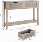 GAOMON Entryway Table with 2 Drawers, Farmhouse 43 Inch Wood Fluted Console Table with Shelf, 2 Tier Sofa Table with Storage for Living Room, Foyer Tables for Entryway - Grey