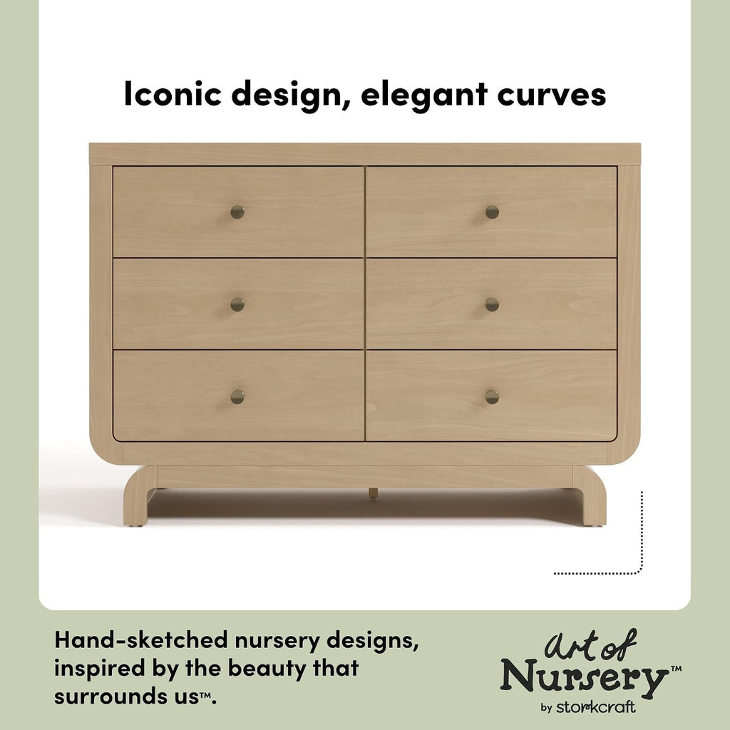 Storkcraft Santorini 6 Drawer Double Dresser, Driftwood | GREENGUARD Gold Certified, Interlocking Drawer System, Premium Wood Dresser Drawer Organizer for Nursery and Kids Bedroom