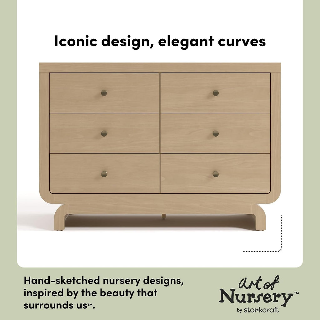 Storkcraft Santorini 6 Drawer Double Dresser, Driftwood | GREENGUARD Gold Certified, Interlocking Drawer System, Premium Wood Dresser Drawer Organizer for Nursery and Kids Bedroom