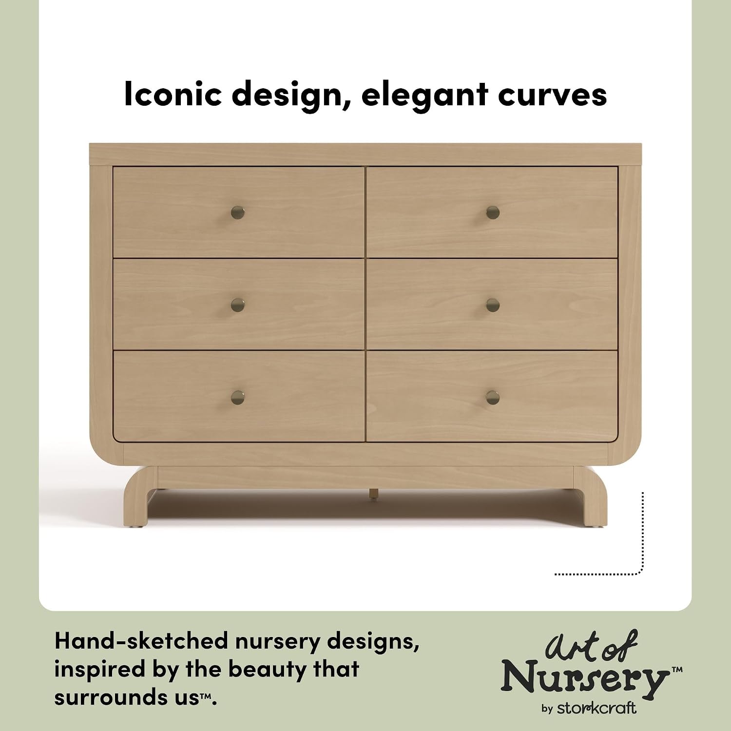 Storkcraft Santorini 6 Drawer Double Dresser, Driftwood | GREENGUARD Gold Certified, Interlocking Drawer System, Premium Wood Dresser Drawer Organizer for Nursery and Kids Bedroom