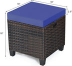 Giantex 2-Piece Rattan Patio Ottoman, All Weather Wicker Ottoman w/Removable Cushion & Steel Frame, Outdoor Footstool Footrest Furniture (Navy Blue)