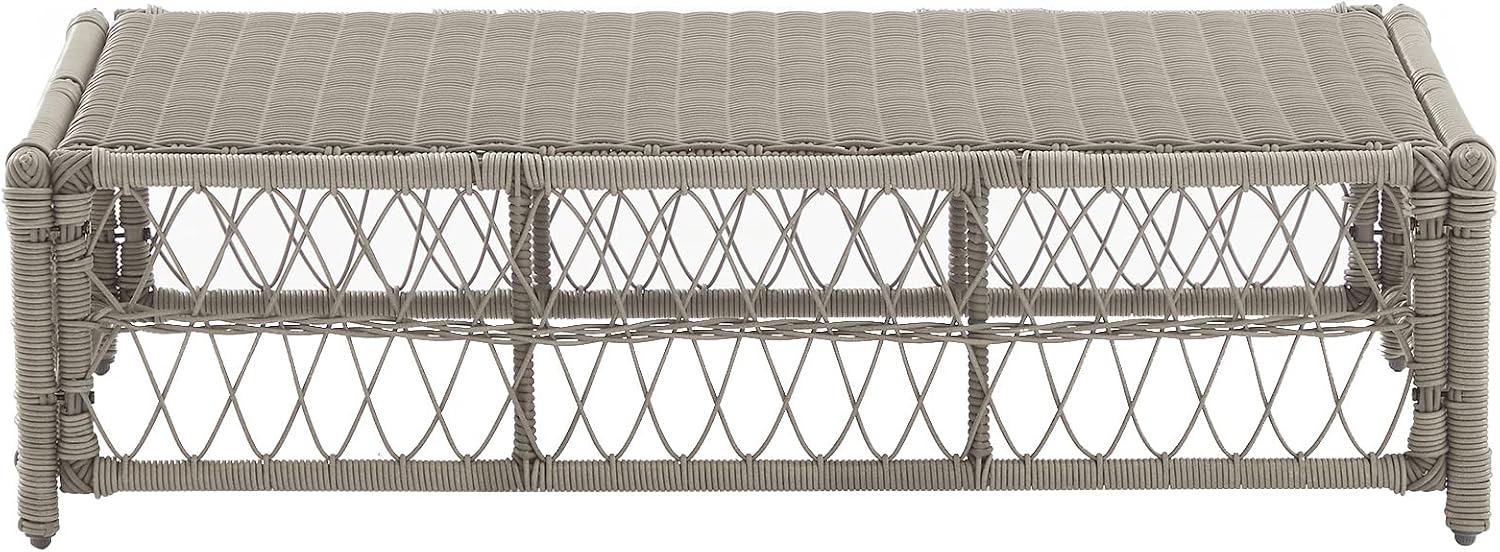 Crosley Furniture Thatcher Wicker Coffee Table and Ottoman Foot Rest for Porch, Deck, Backyard, Driftwood with Creme Cushions