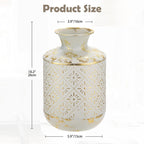 Flower Vase Rustic Metal Vase, 10.2" Vintage White and Gold Distressed Vase for Farmhouse Home Décor Artificial Flowers and Centerpieces