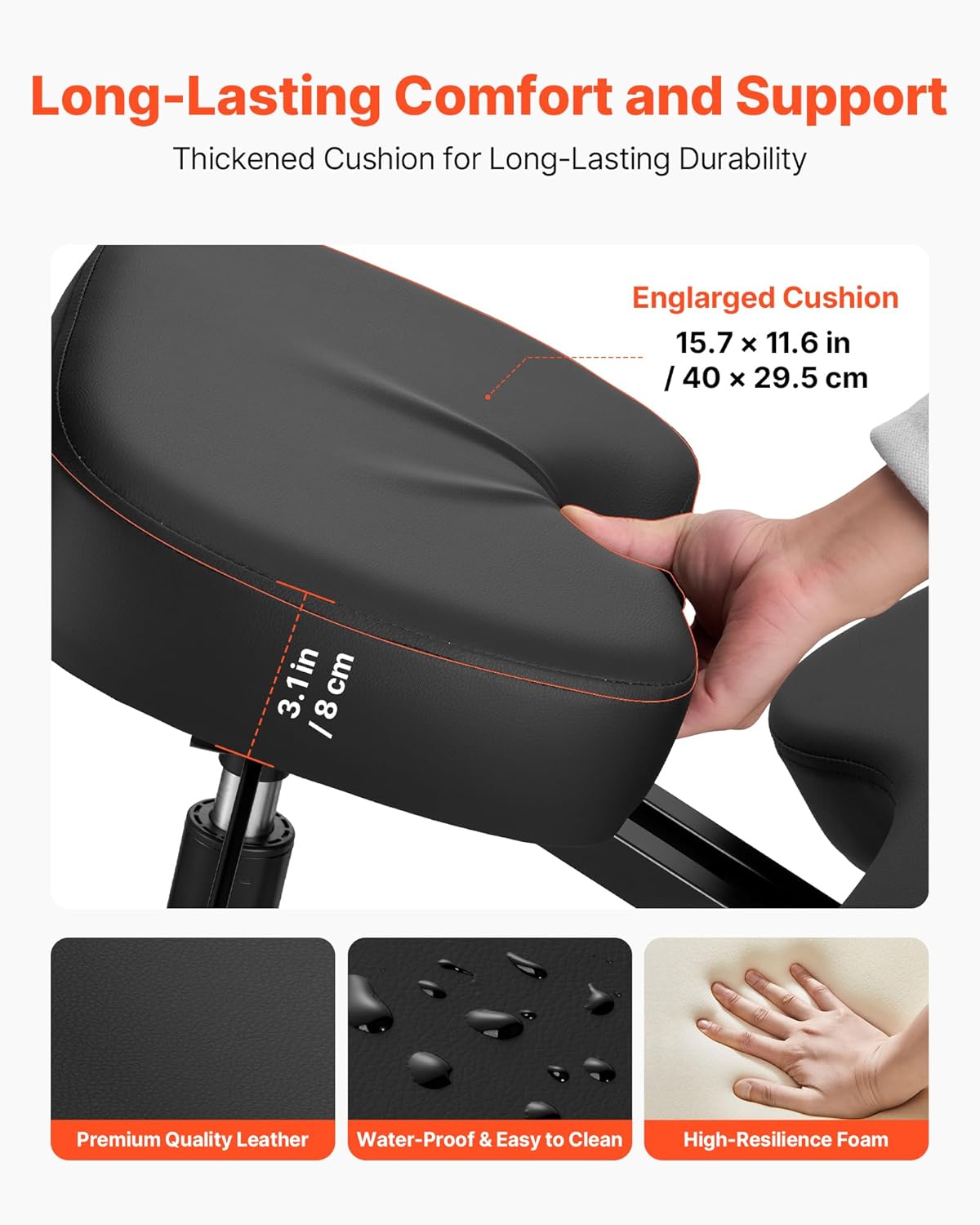 VEVOR Ergonomic Kneeling Chair with Wheels, Mobile X-Shaped Posture Knee Chair with Adjustable Height & Thick Foam Cushions, Natural Relief for Neck or Back Pain for Home, Office or Meditation, Black