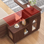 Space-Saving Swivel Trays Timber End Side Table with Storage Cabinet for Living Room and Bedroom
