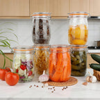 32oz Mason Jars with Airtight Lids, 6 Pack Wide Mouth Canning Jars with Clamp Lid, Quart Glass Canisters for Kitchen Storage, Pickling, Coffee, Cereal, Sugar, Flour, Beans