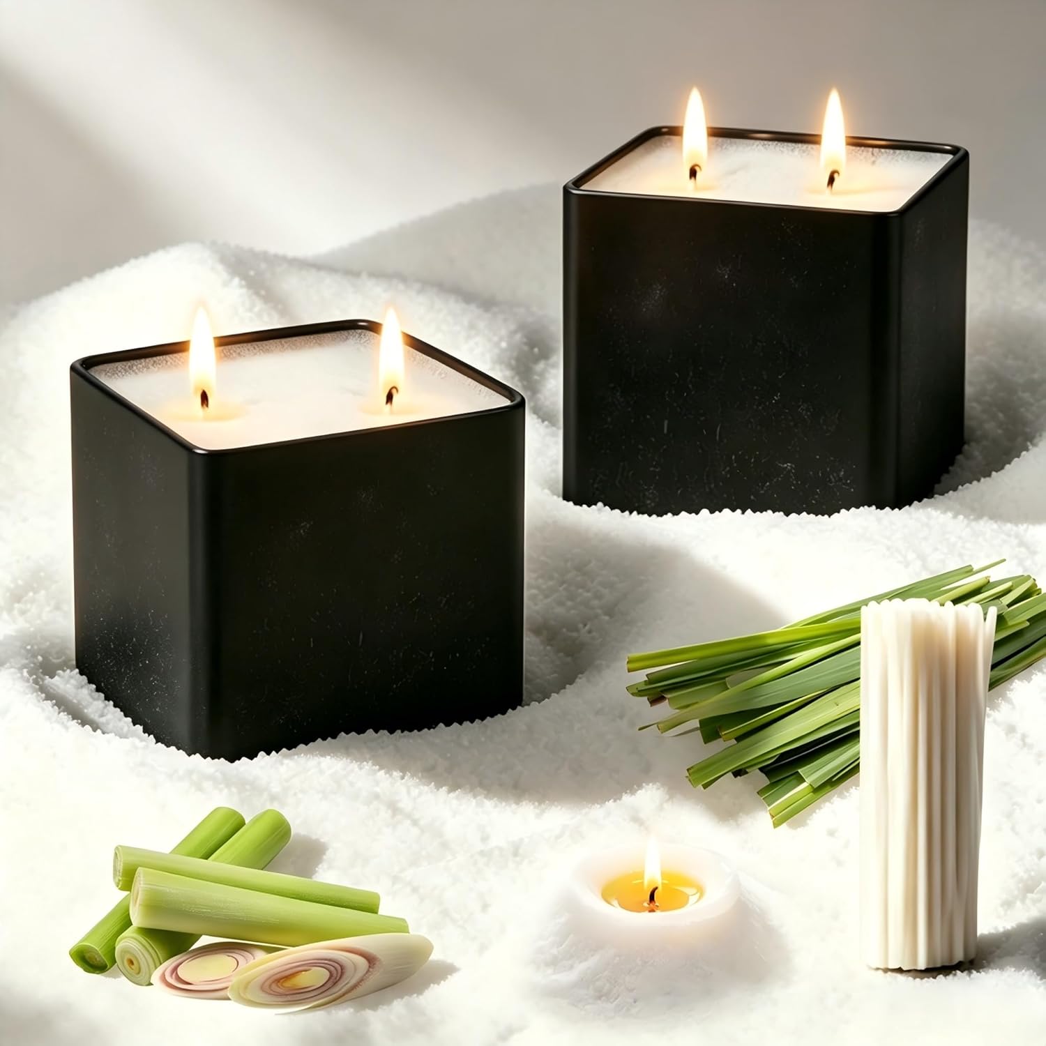 Citronella Candle Outdoor,Pearled Candle Sand Gift Set 1.3LB,50 Wicks,2 Large Jar, Natural Lemongrass Scent, 120Hour Burn,Refillable Pearl Wax Sand Candle Set for Indoor Patio Garden Camping Backyard