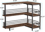 Tribesigns L-Shaped Home Bar Unit, 3 Tier Liquor Table With Storage Shelves and Wine Glasses Holder, Industrial Corner Wine Cabinet Mini Bar for Home Kitchen Pub, Rustic Brown