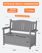 YEFU Outdoor Storage Bench for Patio: Heavy Duty Garden Bench with 96° High Backrest & Oversized Seating - Weatherproof HIPS Patio Benches with Storage for Porch Backyard Park Room, Grey
