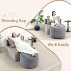 Round Stuffed Pouf Ottoman (Gray, 20" D x 20" W x 15" H) | Corduroy Foot Rest with Rebound Foam Filling, Furry and Fluffy Foot Stool Ottoman, Floor Poufs for Living Room