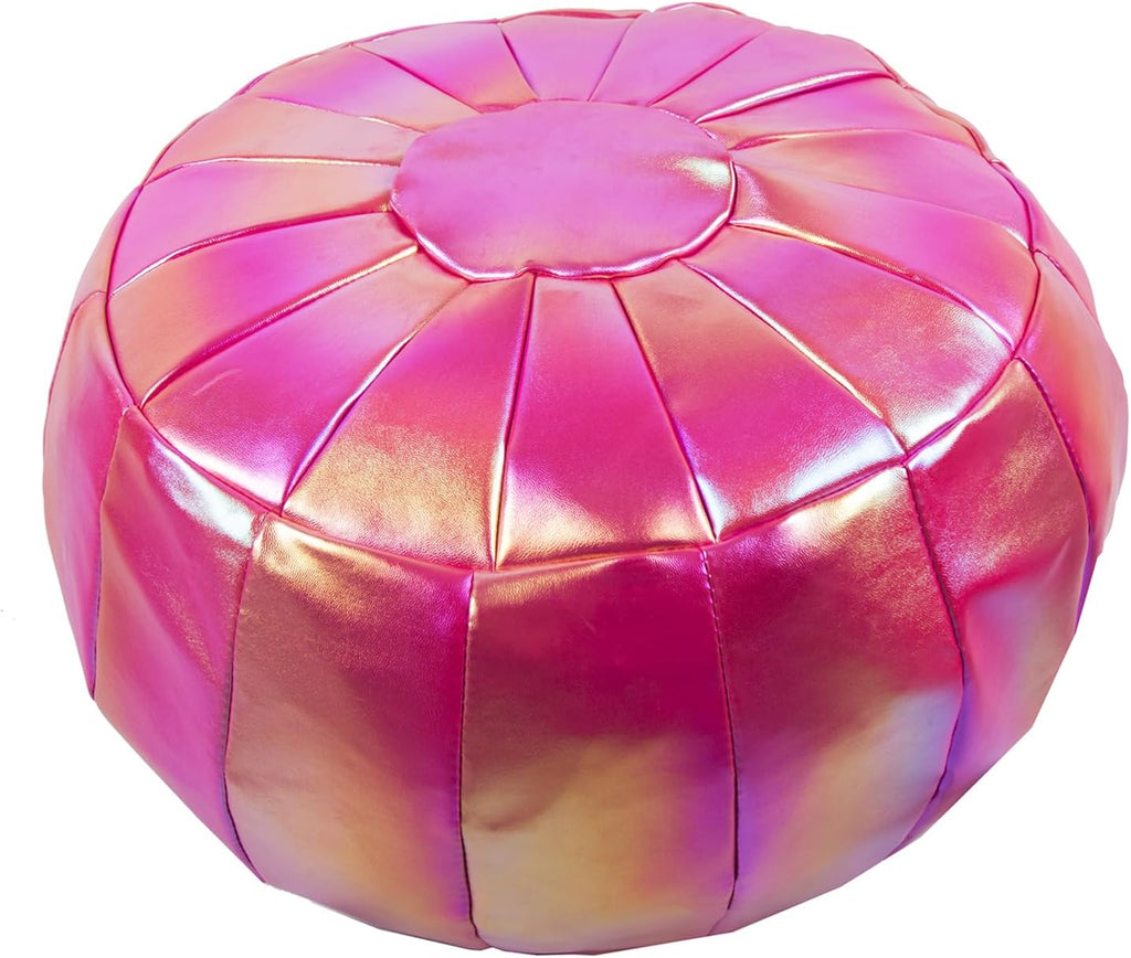 Round Unstuffed Sparkling Pouf Ottoman, Bean Bag Chair, Foot Stool, Foot Rest, Storage Solution (Empty & New) for Living Room (Pink（L）, Large)