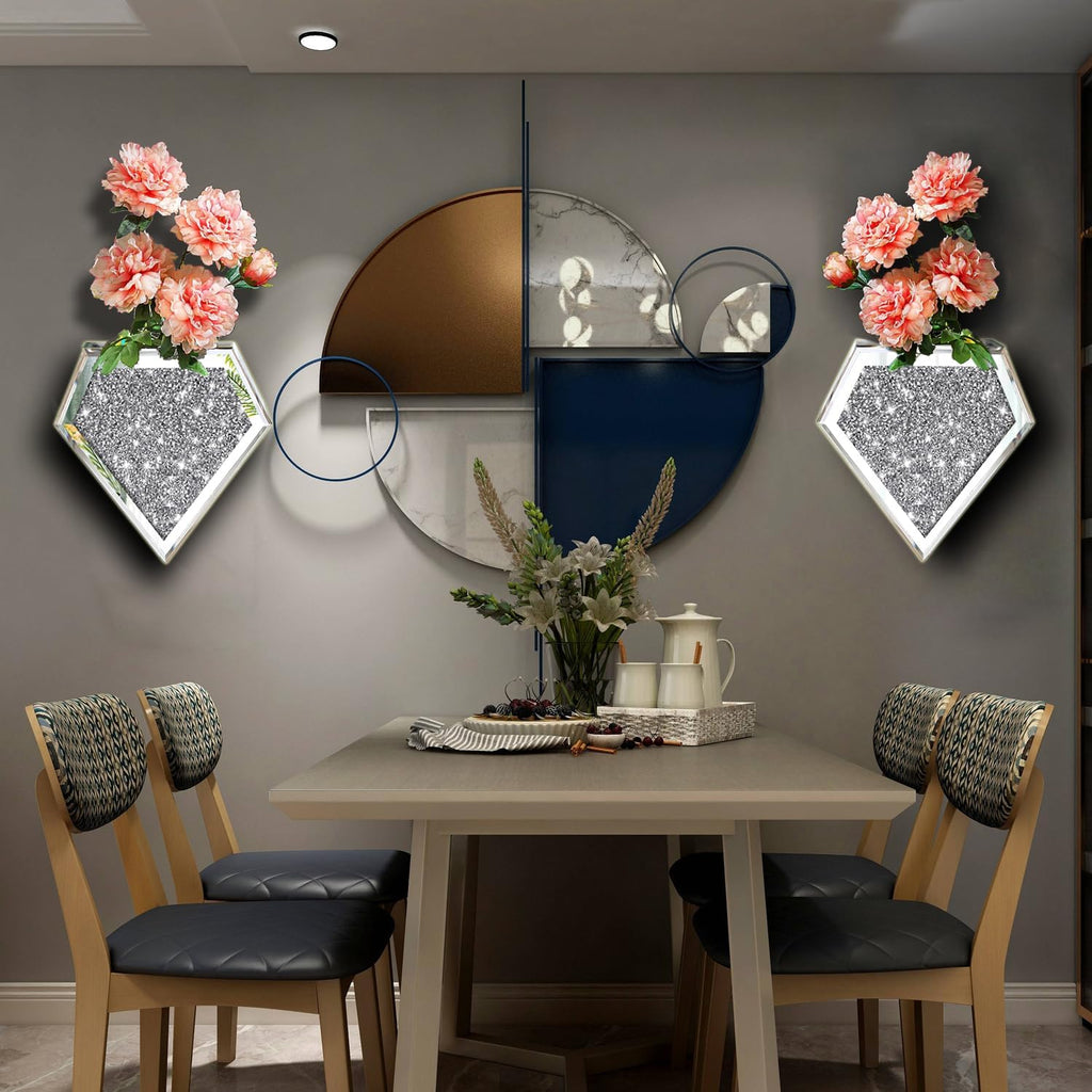 Flower Vase Crushed Diamond Hanging Planter& Geometric Decor Mirrored Container,Set of 2 Diamond Shape Decorative Vases Luxury for Home Decor. Befit for Artificial Flowers, Can't Hold Water.
