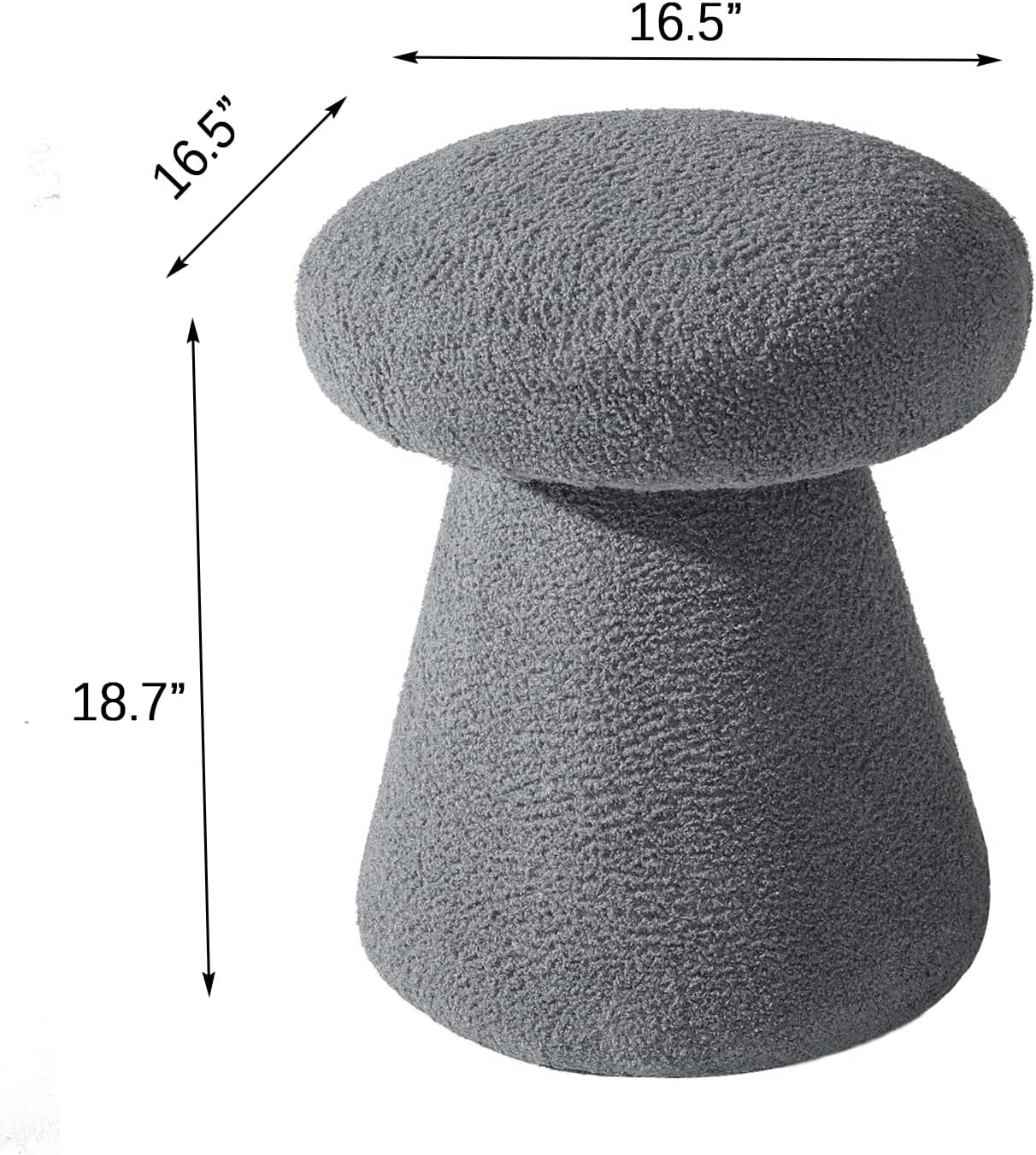 Mushroom Ottoman, 18” Boucle Foot Stool for Living Room & Bedroom, Cute Vanity Stool, Accent Footrest for Entryway, No Assembly Required, Gray