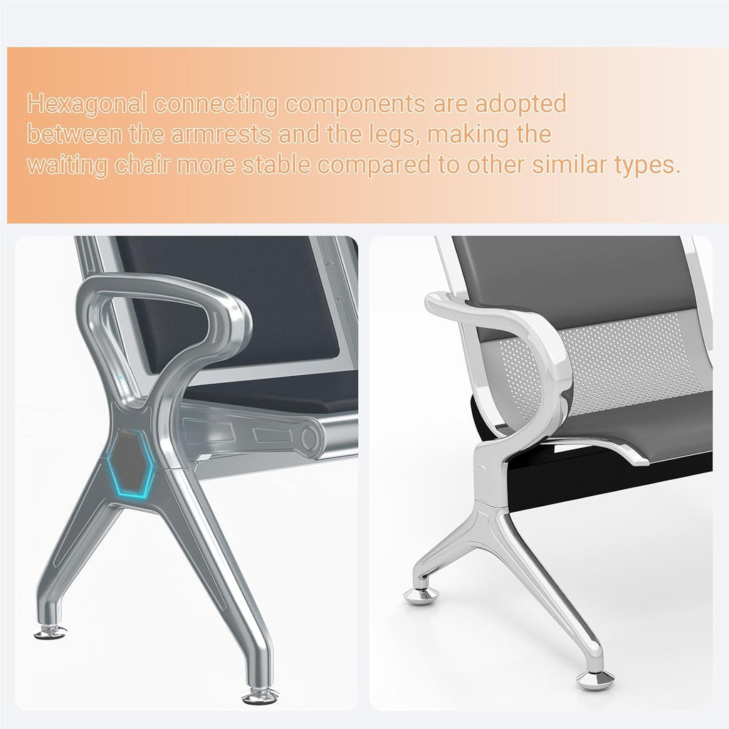 Kinfant 3-Seat Waiting Room Bench - PU Leather Waiting Room Chairs with Arms Airport Reception Bench, Lobby Bench Seating Office Bench Waiting Area Chairs for Airport Business Hospital Market