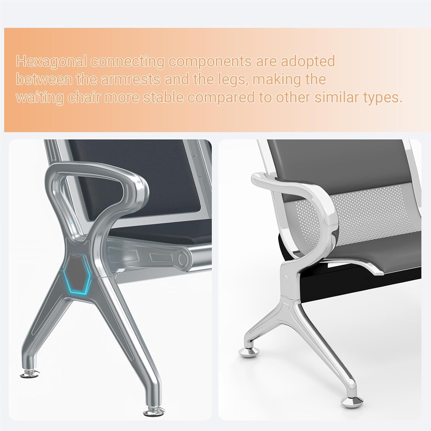 Kinfant 3-Seat Waiting Room Bench - PU Leather Waiting Room Chairs with Arms Airport Reception Bench, Lobby Bench Seating Office Bench Waiting Area Chairs for Airport Business Hospital Market