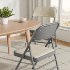 4 Pack Folding Chairs Fabric Dining Chair Set with Padded Cushion and Back, Indoor Outdoor Foldable Seat with Steel Frame for Home Office Events Wedding Party, Oatmeal Strip Seating