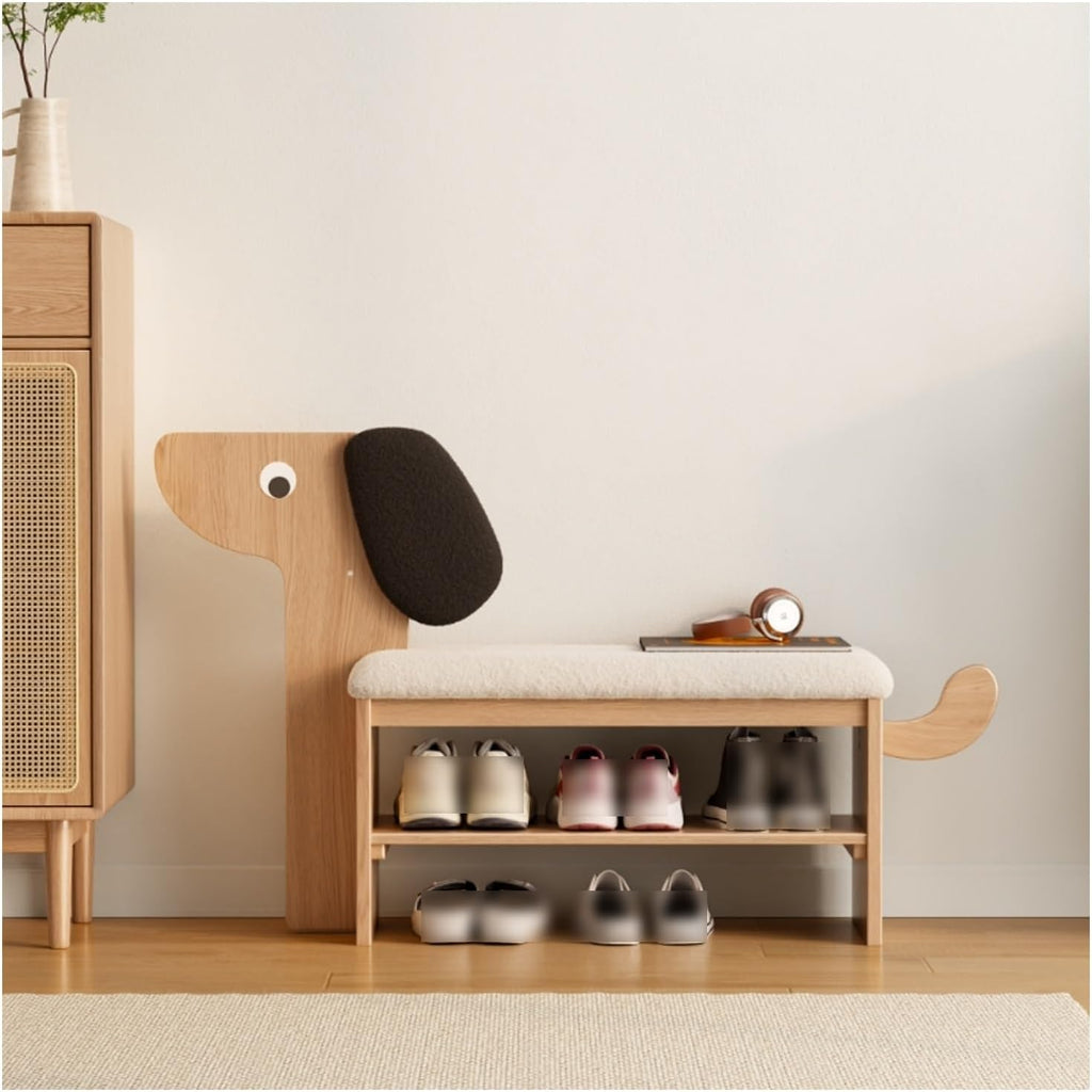 Wooden Entryway Bench,shoe changing bench,with Comfortable Padded Seat Cushion,seat depth 32cm,Stable Structure,Space Saving Stools,for Hallway, Closet, Living Room(Natural,A-80x42cm/31.5x16.5IN)